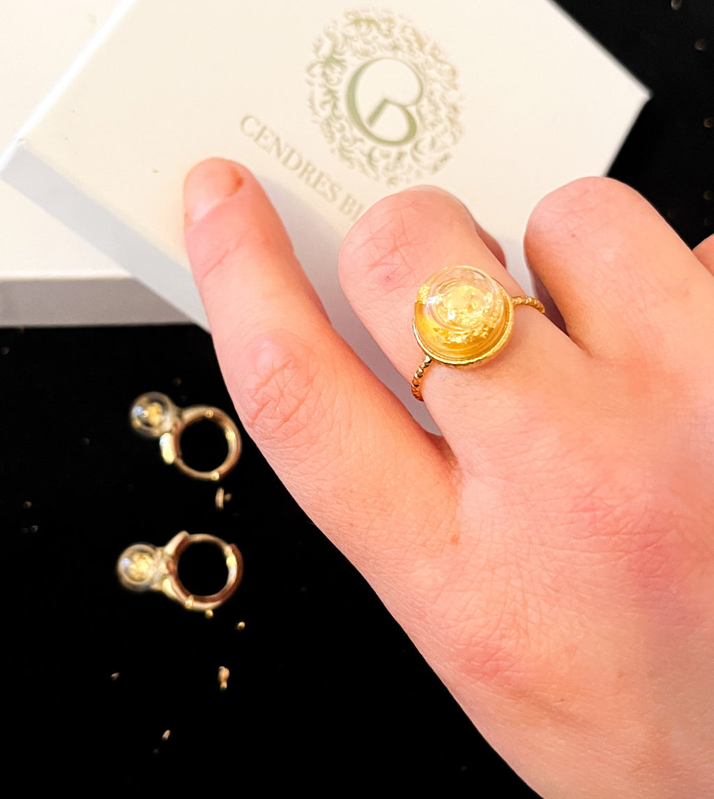 Coffret Boucles & Bague Plume & Feuille d'Or