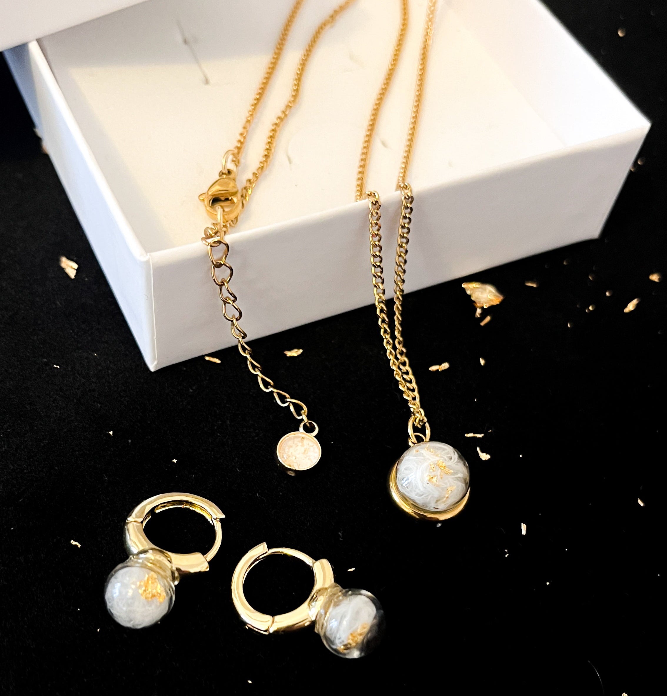 Coffret Boucles & Bague Plume & Feuille d'Or