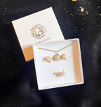 Coffret Boucles & Bague Plume & Feuille d'Or