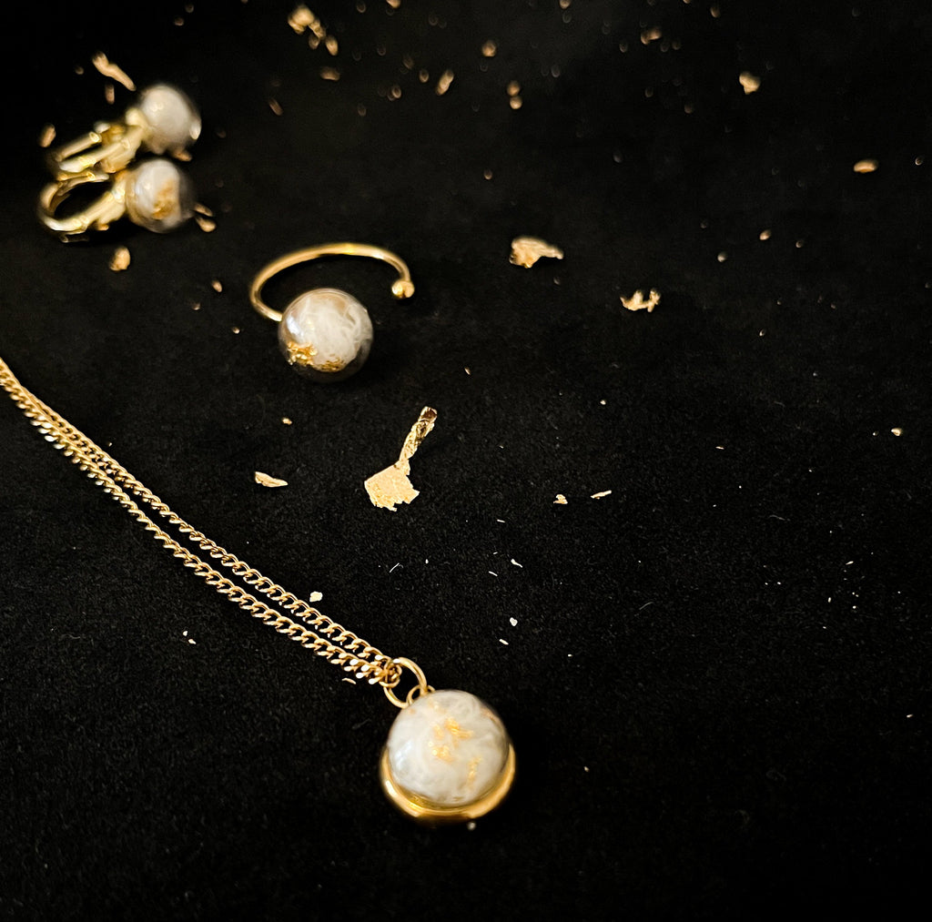 Coffret Boucles & Bague Plume & Feuille d'Or